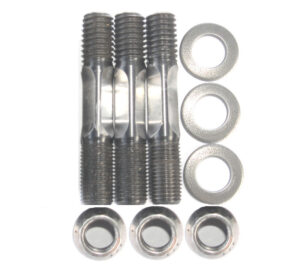Kit #4 – Reduced shank 3/8″ x 16 tpi into head chromoly studs with rolled threads for FA/STS and STOCK HEADS WITH MOLNAR ALUM CYLINDERS. SS spring washers and 12 pt ARP SS nuts. Stock and early FA heads require inserts.
